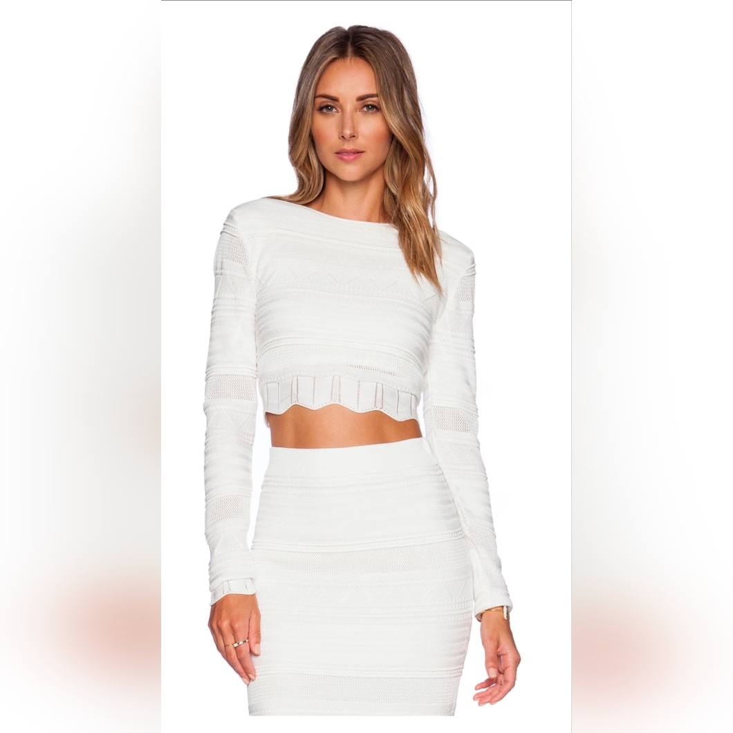 Nwot Torn By Ronny Kobo Arielle In White Pointelle Textured Knit Crop Top L $222